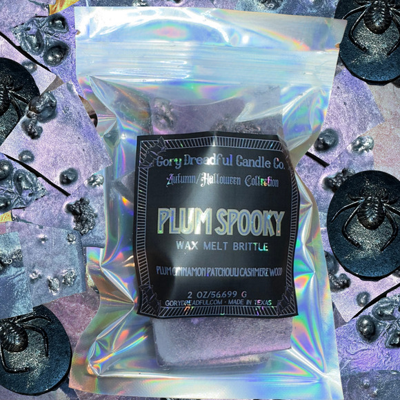 Plum Spooky Wax Melt Brittle: Plum Cinnamon Patchouli Leaf Cashmere Woods Scent - Picture 3 of 10